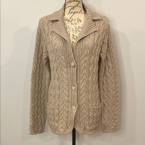 Mantovani Studio wool cashmere soft cable knit cardigan sweater L